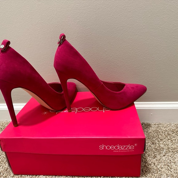 Brand new fuchsia high heels with optional gem strap. - Picture 2 of 8